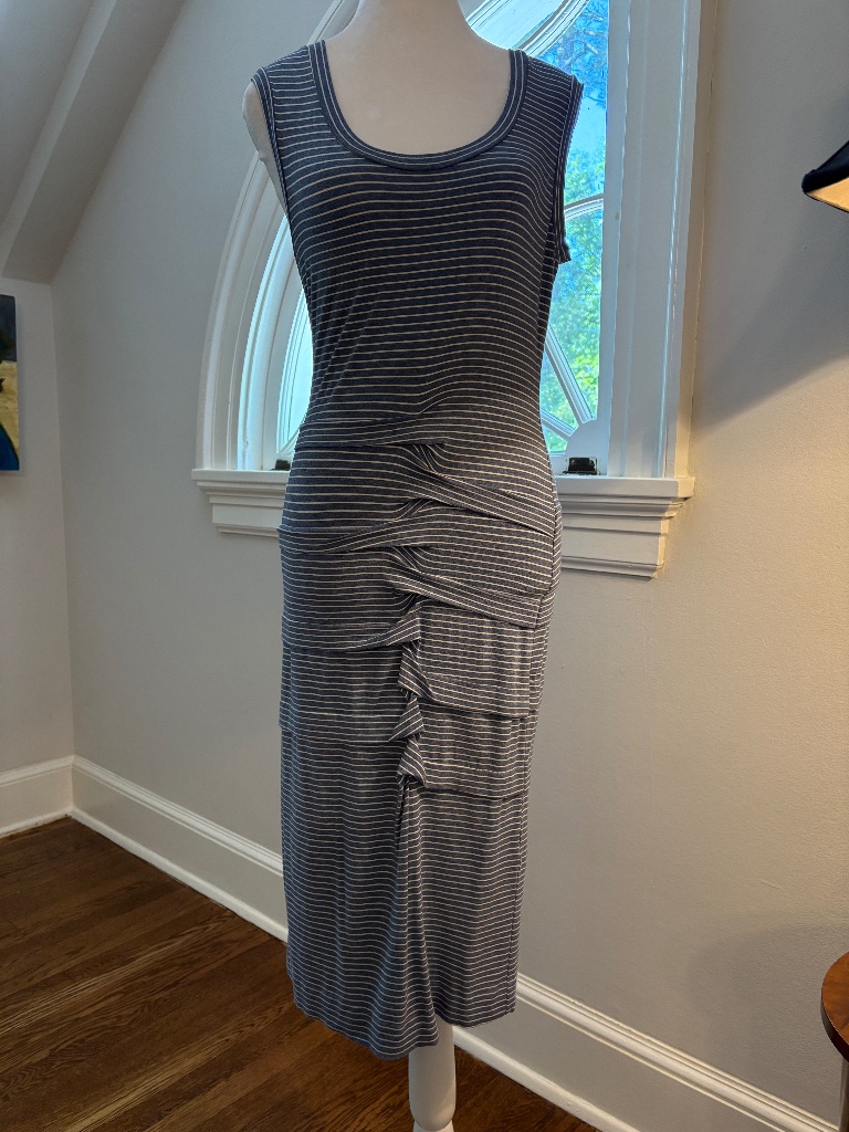 Designer Nichole Miller Artelier Pinstripe Blue/White Knit Dress